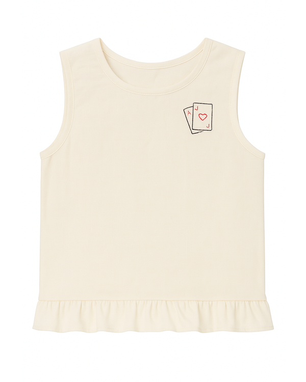 Blusa Beige sin Mangas con Bordado de Cartas
