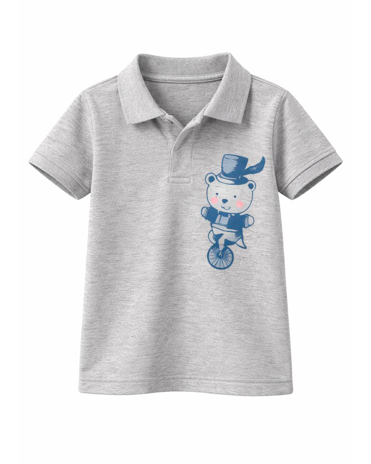 Polo Infantil Gris Jaspe con Estampado Oso Circus