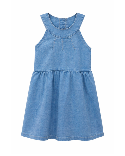 Vestido Niña Chambray Cuello Amplio Azul