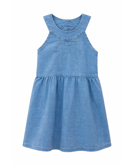 Vestido Niña Chambray Cuello Amplio Azul