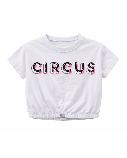 Camiseta Blanca Crop con Estampado Circus