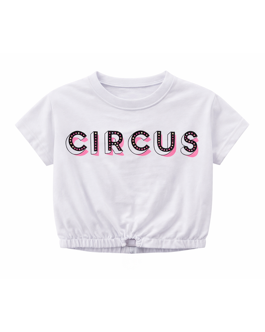 Camiseta Blanca Crop con Estampado Circus