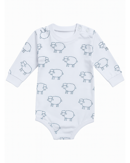 Body Manga Larga Blanco Estampado de Ovejitas