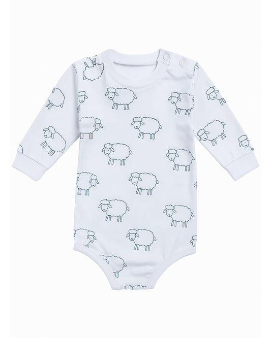 Body Manga Larga Blanco Estampado de Ovejitas