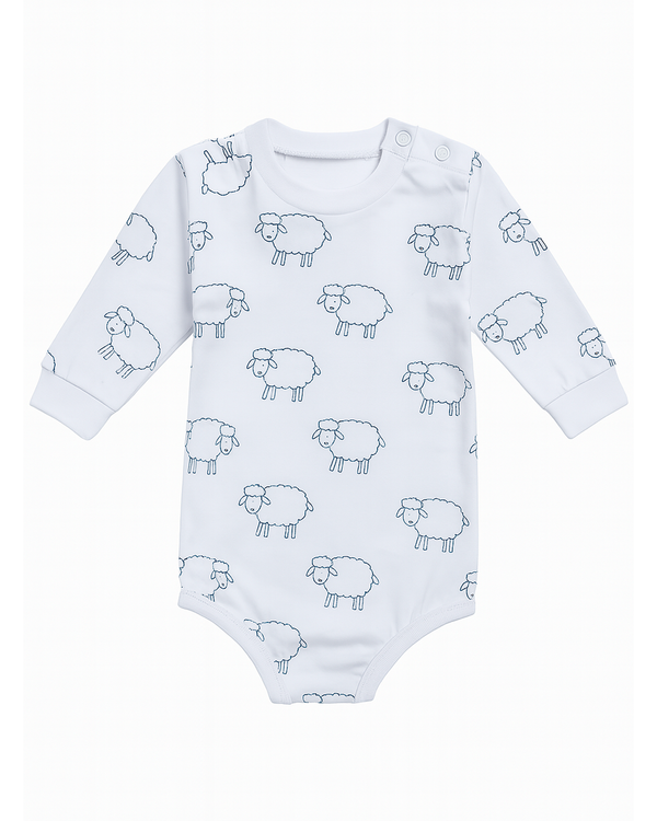 Body Manga Larga Blanco Estampado de Ovejitas