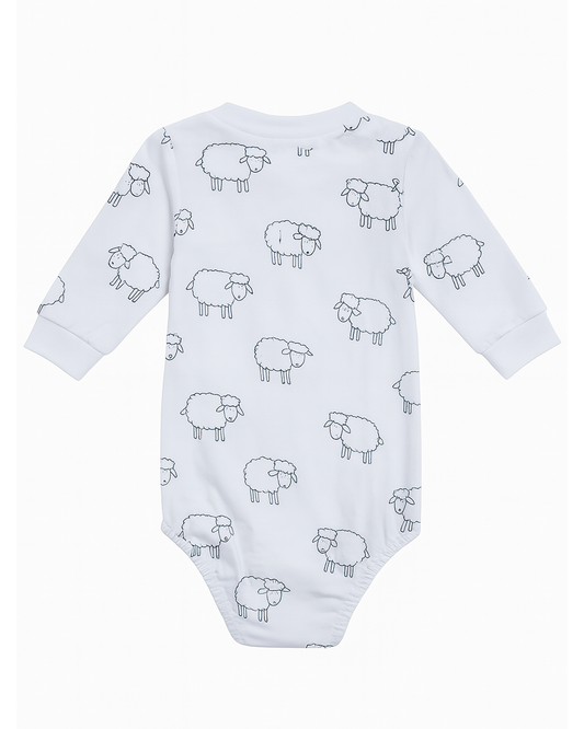 Body Manga Larga Blanco Estampado de Ovejitas