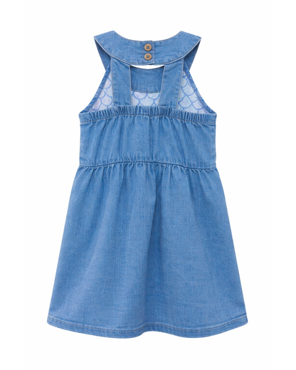 Vestido Niña Chambray Cuello Amplio Azul