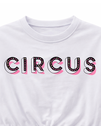 Camiseta Blanca Crop con Estampado Circus