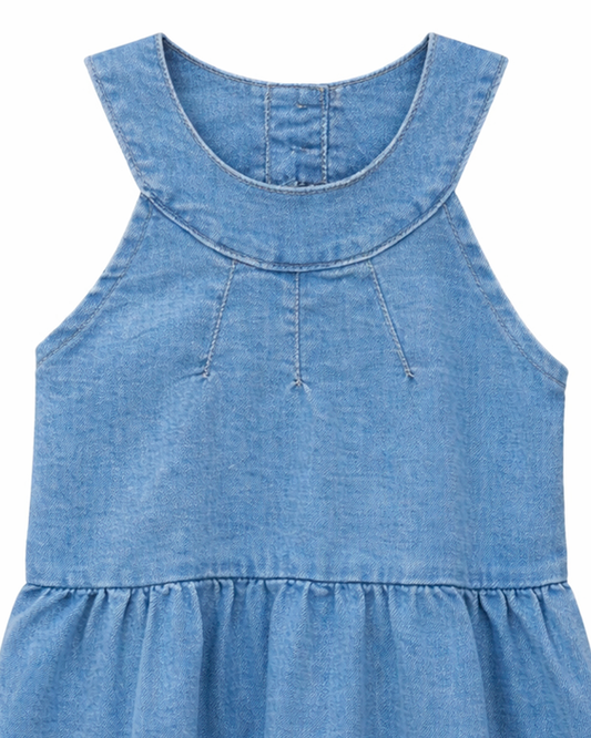 Vestido Niña Chambray Cuello Amplio Azul
