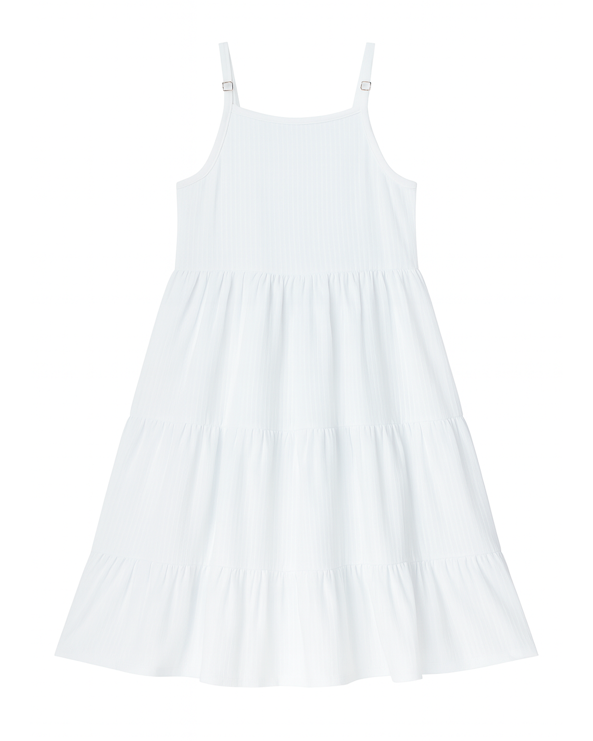 Vestido blanco largo con tirantes ajustables y volantes
