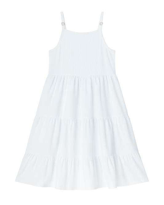 Vestido blanco largo con tirantes ajustables y volantes