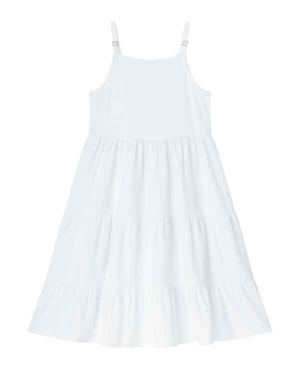 Vestido blanco largo con tirantes ajustables y volantes