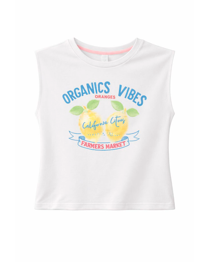 Blusa Infantil Blanca Sin Mangas “Organics Vibes”