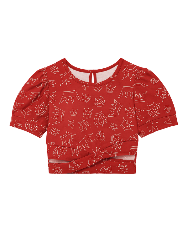 Blusa Crop Roja con Diseño Geométrico