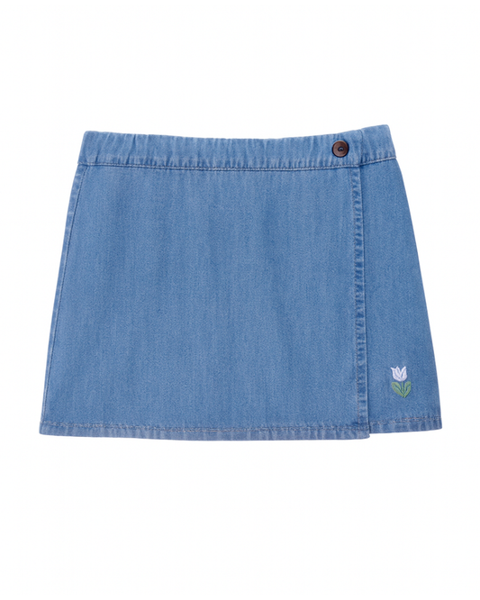 Falda short corta denim con bordado floral 🌸