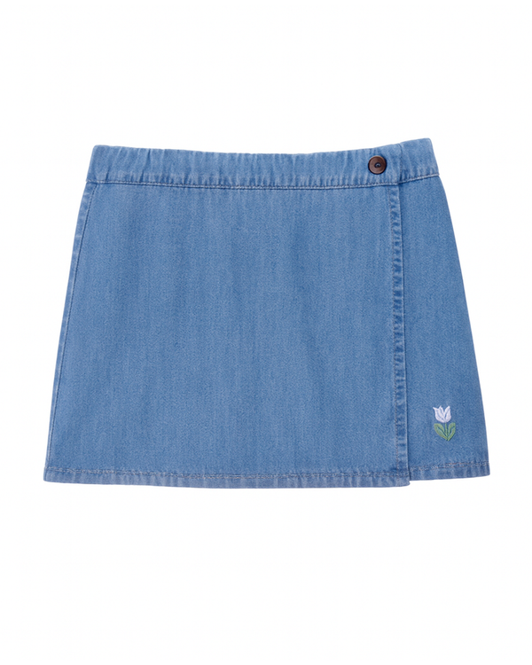 Falda short corta denim con bordado floral 🌸