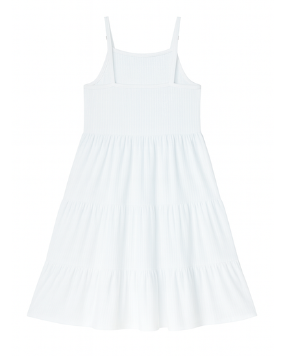 Vestido blanco largo con tirantes ajustables y volantes