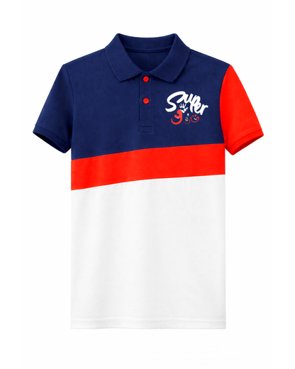 Camiseta Polo Infantil Tricolor Azul Marino, Rojo y Blanco
