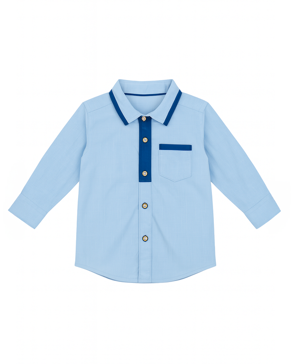 Camisa Niño Celeste con Detalles Azul Marino