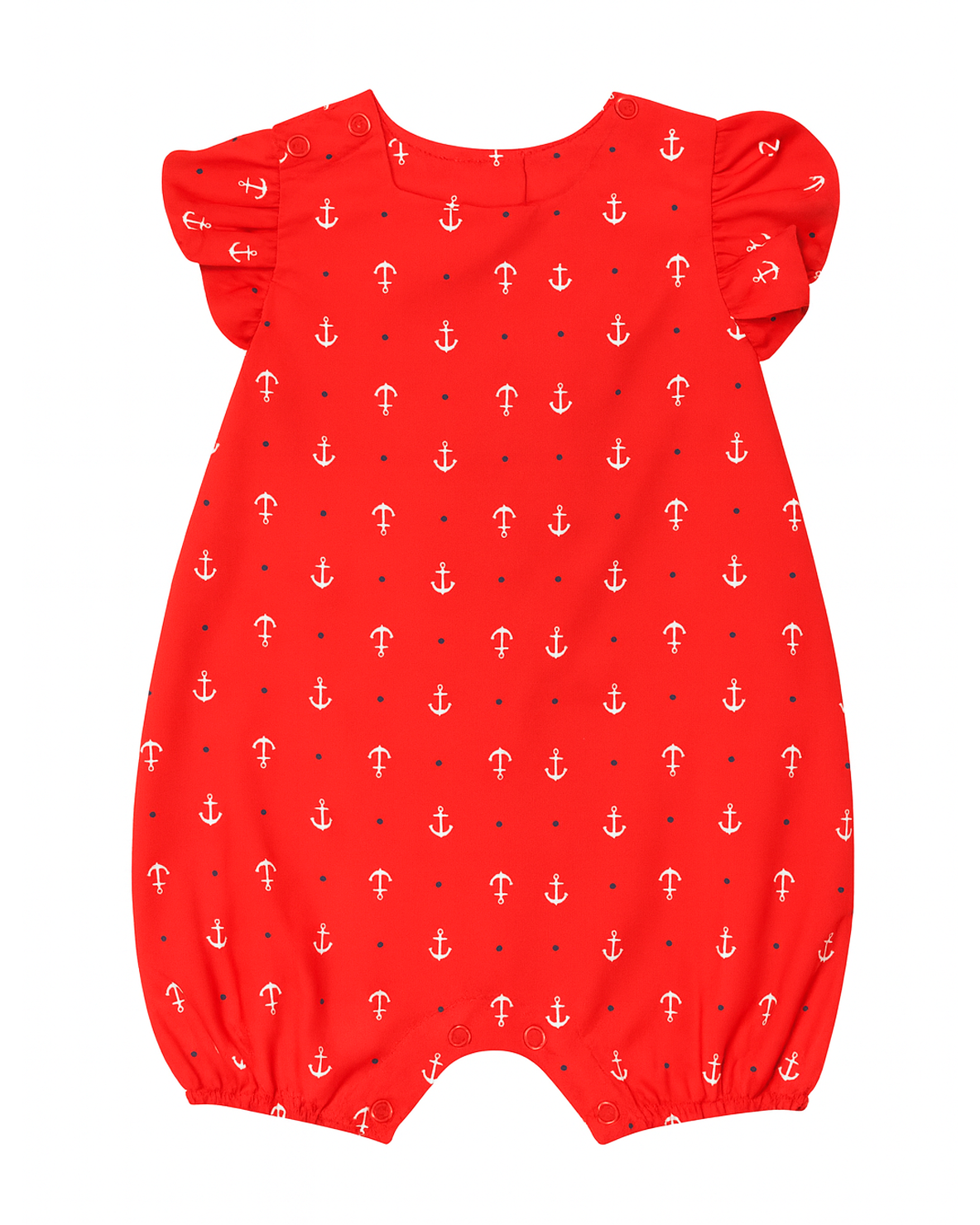 Enterizo rojo con estampado de anclas y mangas con volantes
