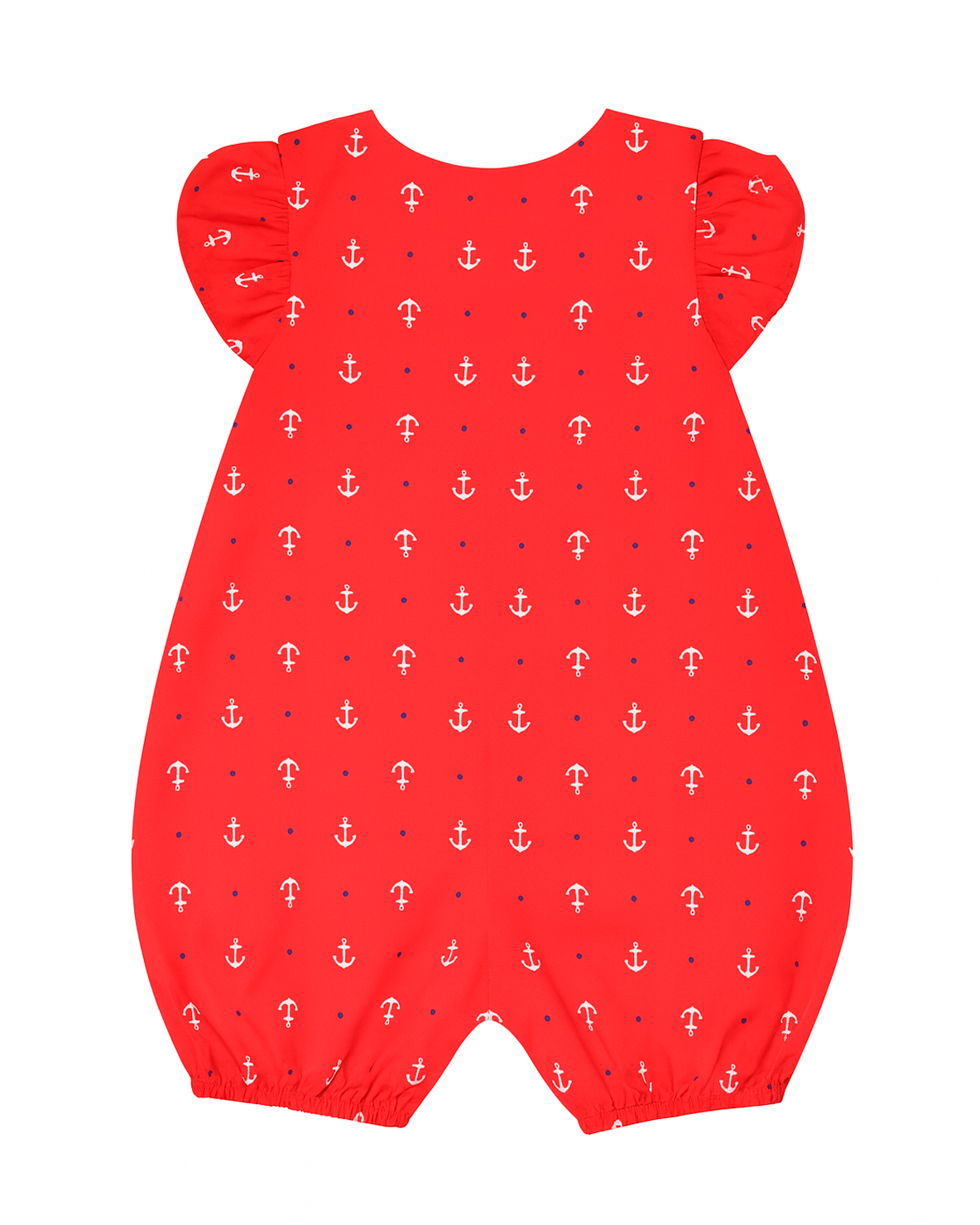 Enterizo rojo con estampado de anclas y mangas con volantes