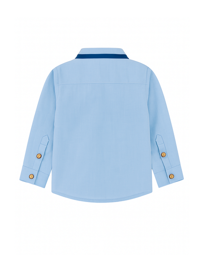 Camisa Niño Celeste con Detalles Azul Marino