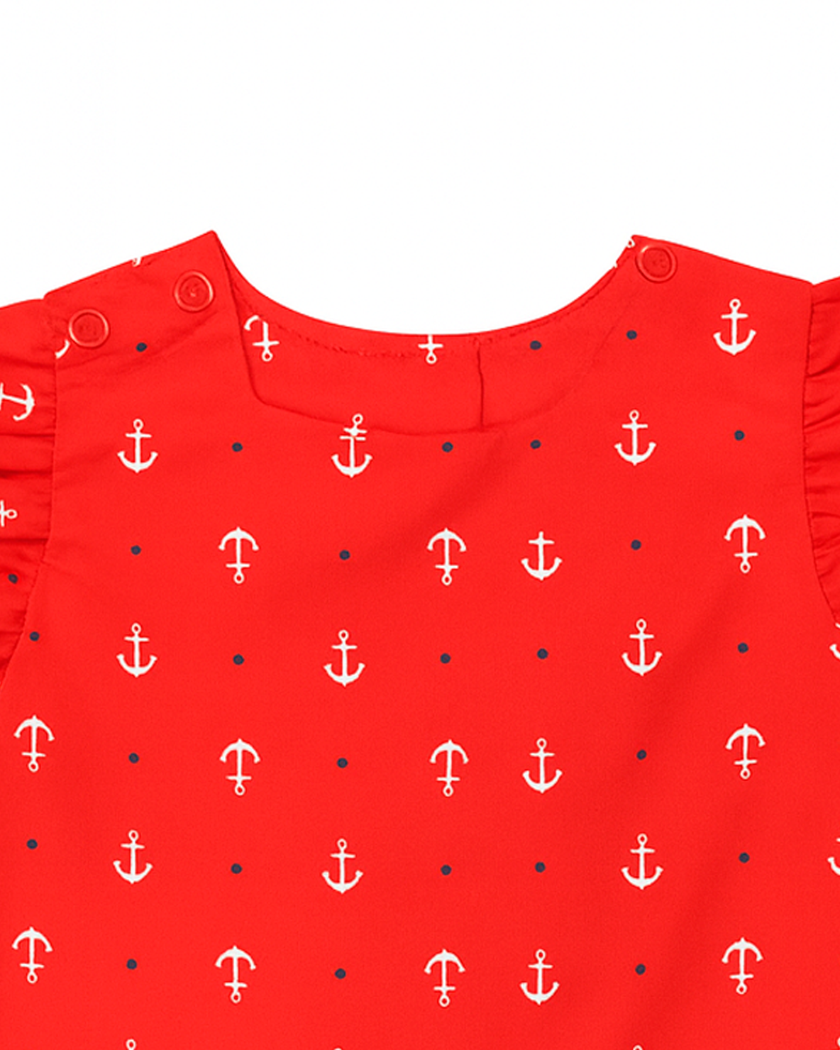 Enterizo rojo con estampado de anclas y mangas con volantes