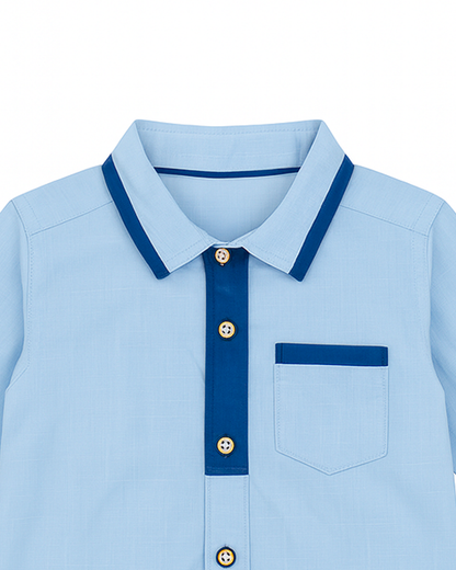 Camisa Niño Celeste con Detalles Azul Marino