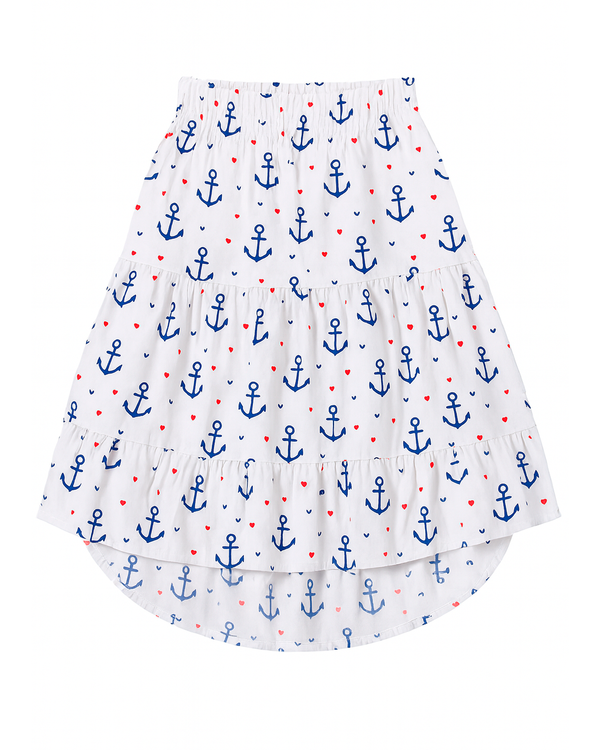 Falda de Niña Estampada de Anclas con Volantes