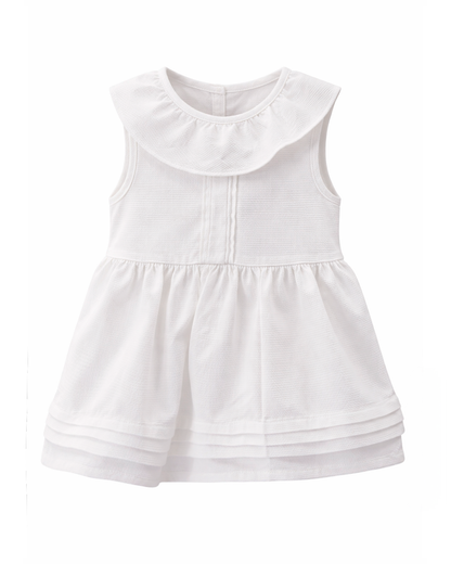 Vestido Blanco sin Mangas con Cuello Volante