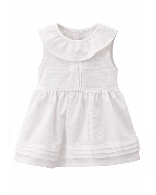 Vestido Blanco sin Mangas con Cuello Volante