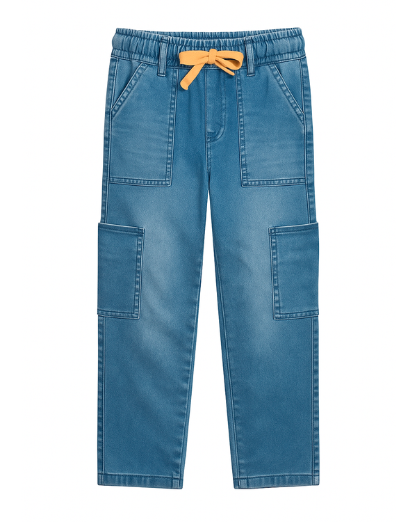 Pantalón Infantil Denim Cargo con Cordón Mostaza