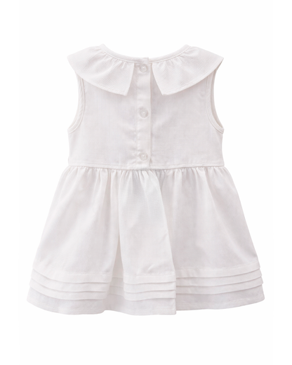Vestido Blanco sin Mangas con Cuello Volante