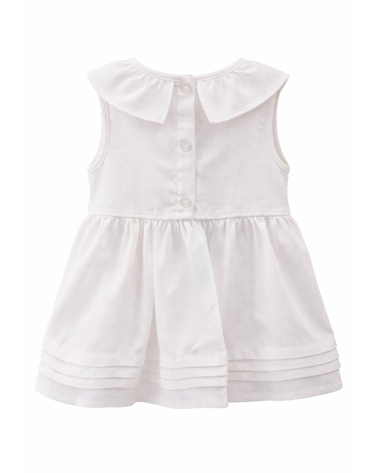 Vestido Blanco sin Mangas con Cuello Volante