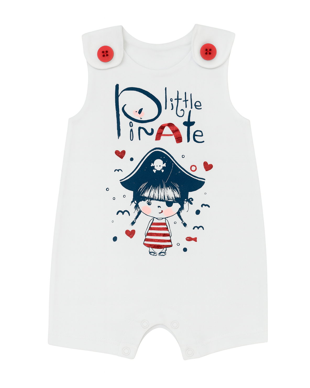 Enterizo blanco con estampado Little Pirate y botones rojos