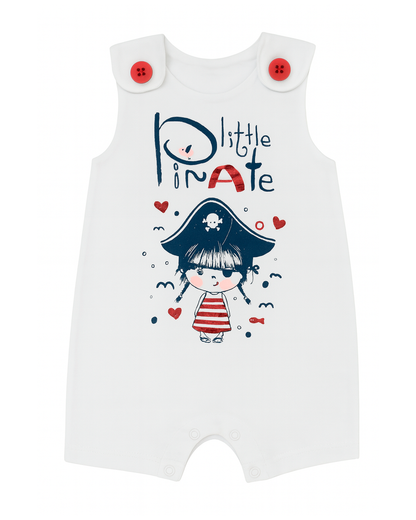 Enterizo blanco con estampado Little Pirate y botones rojos