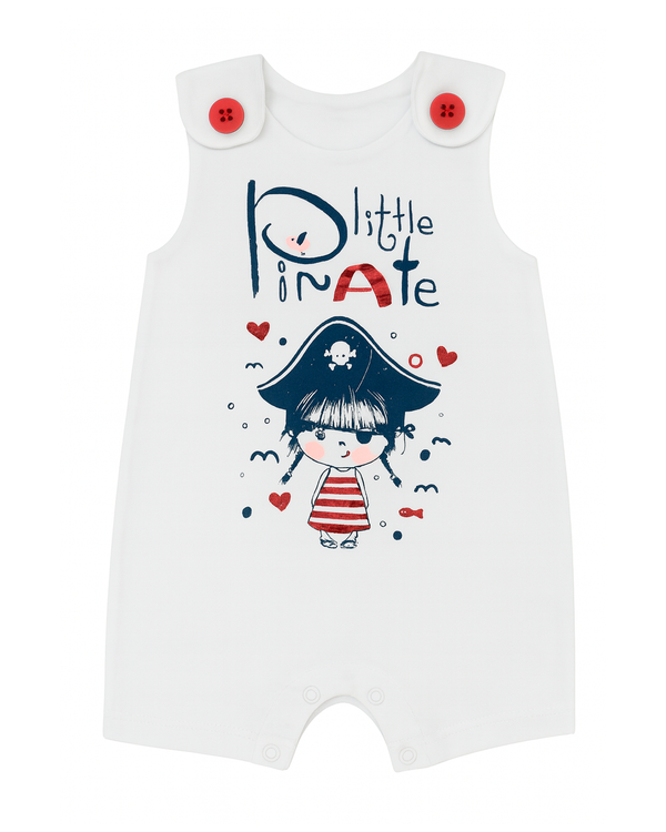 Enterizo blanco con estampado Little Pirate y botones rojos