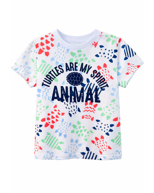 Camisa Infantil Blanca Estampada Verde y Rojo