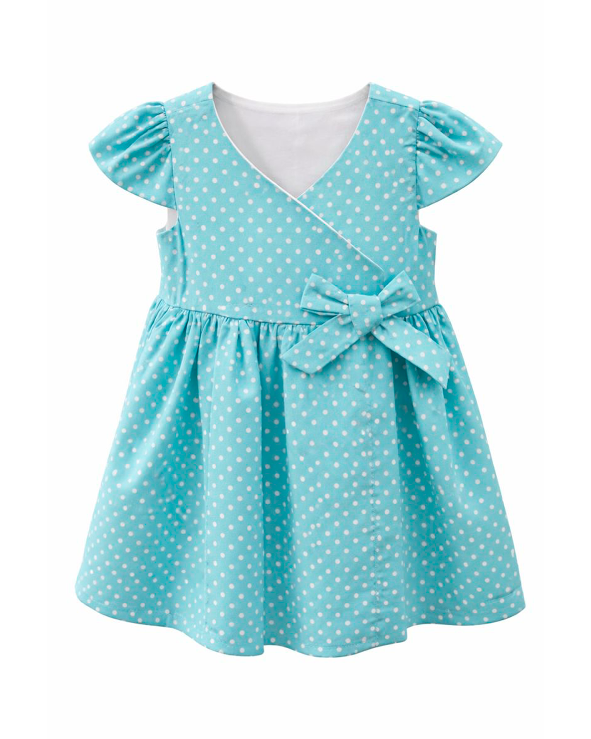 Vestido Turquesa de Puntos con Lazo Decorativo