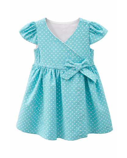 Vestido Turquesa de Puntos con Lazo Decorativo
