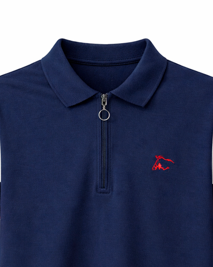 Polo Infantil Azul Marino con Cremallera y Detalles Tricolor