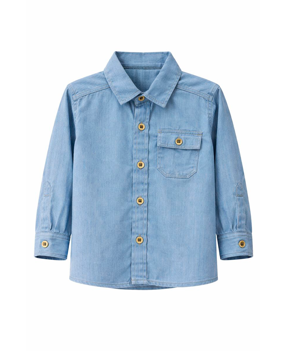 Camisa Infantil en Denim Azul Claro Manga Larga