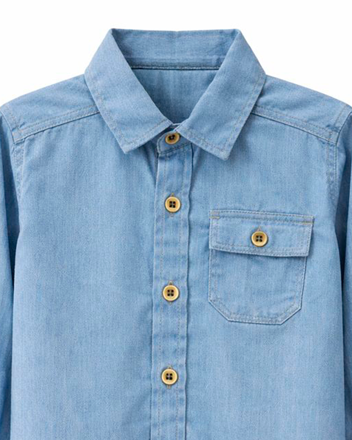 Camisa Infantil en Denim Azul Claro Manga Larga