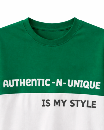 Camiseta Verde y Blanca con Texto Authentic-N-Unique
