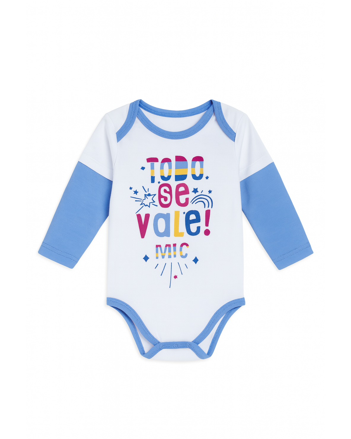 Body de Manga Larga (Blanco con Azul Estampado)