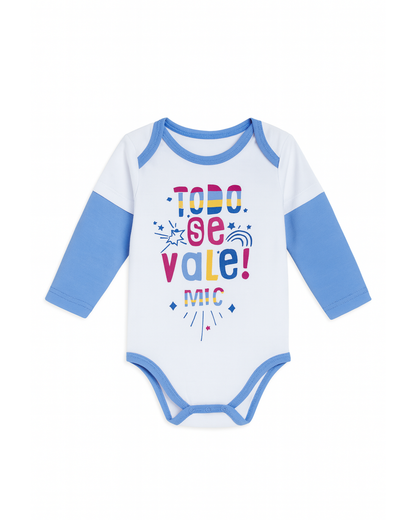 Body de Manga Larga (Blanco con Azul Estampado)