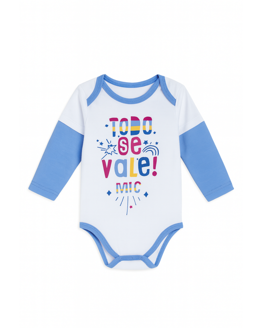 Body de Manga Larga (Blanco con Azul Estampado)