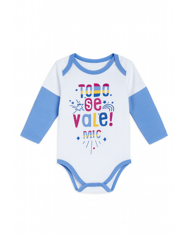Body de Manga Larga (Blanco con Azul Estampado)