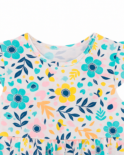 Vestido Infantil de Flores Multicolor