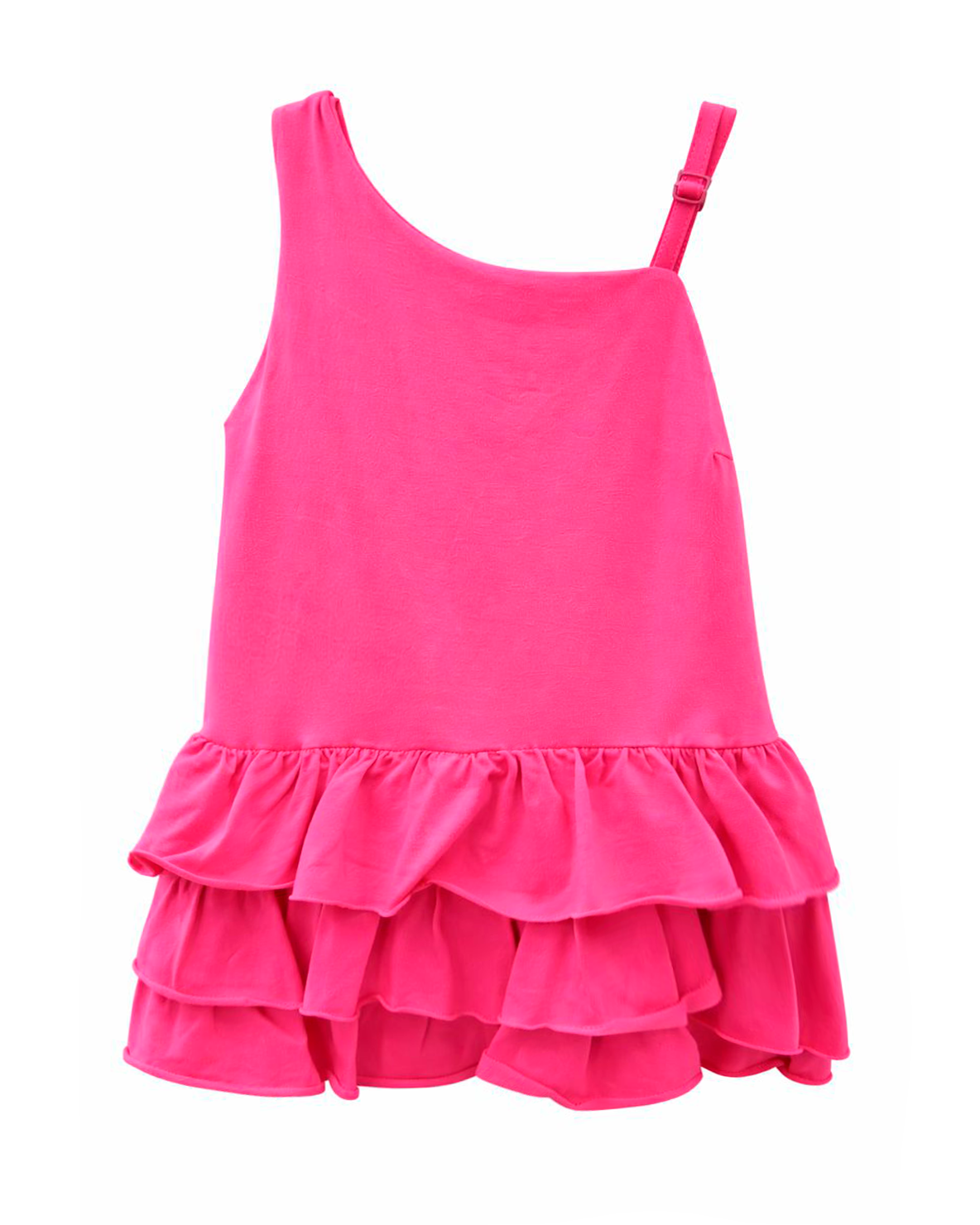 Vestido Rosa con Tirante Asimétrico y Volantes